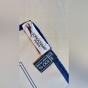 Longchamp Paris 100% Silk Pocket Square Scarf Made in Italy Beige & Navy